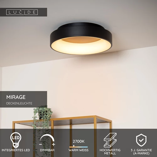 Lucide MIRAGE - Deckenleuchte - Ø 45 cm - LED Dim. - 1x33W 2700K - Schwarz - USP